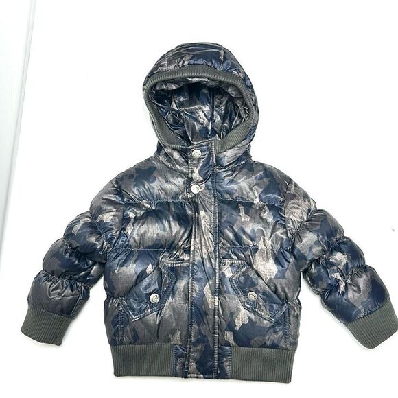 Appaman Down Hooded Puffer Baby Boys Gray Navy Blue Camo 12-18 m
